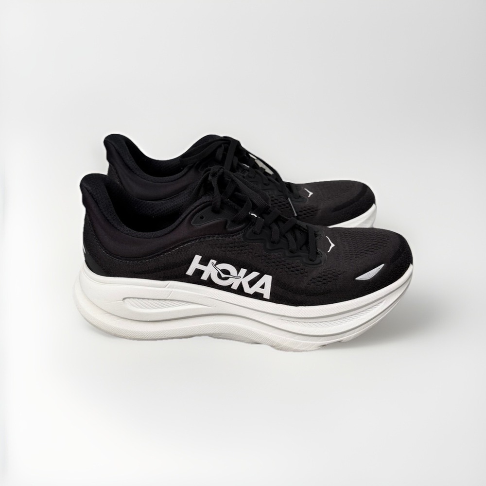 Hoka Bondi 9 Running Shoes Black White Women's US 9.5 D Wide Sneakers